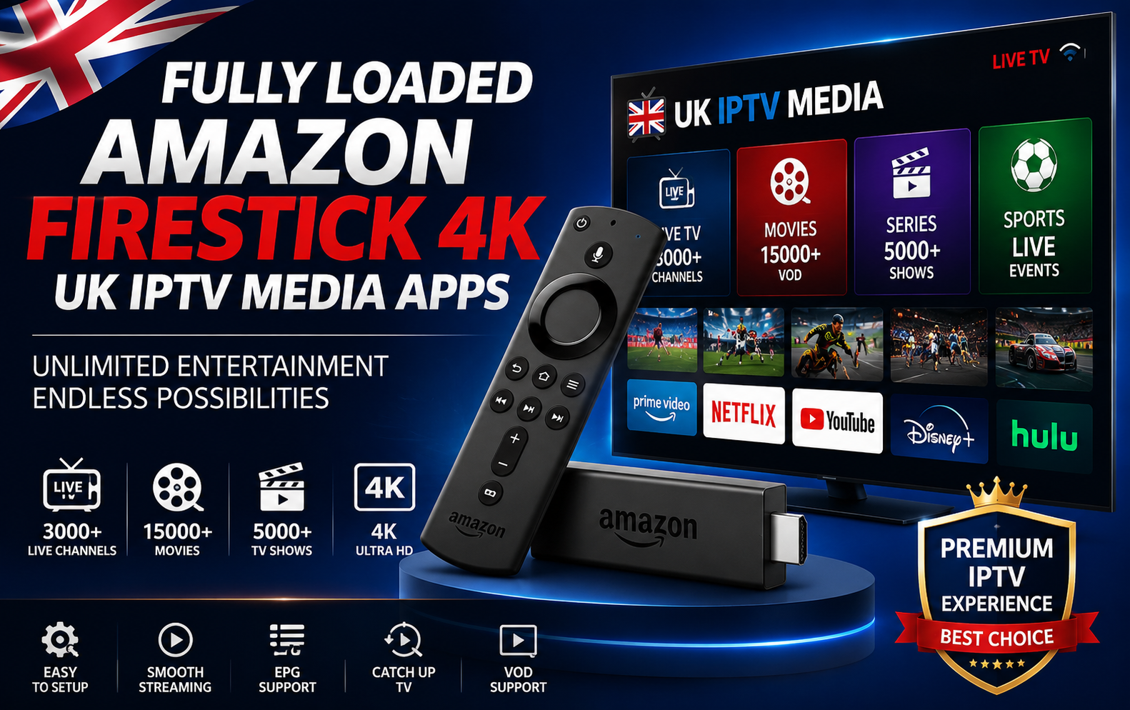 Fully Loaded Amazon Firestick 4K UK IPTV MEDIA Apps